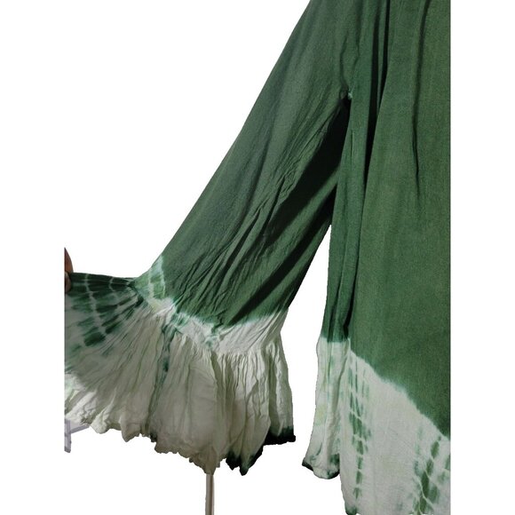 Bella Moda Green Size 1X Viscose Off the Shoulder Shirt Bohemian Fairy Rodeo - Picture 10 of 11